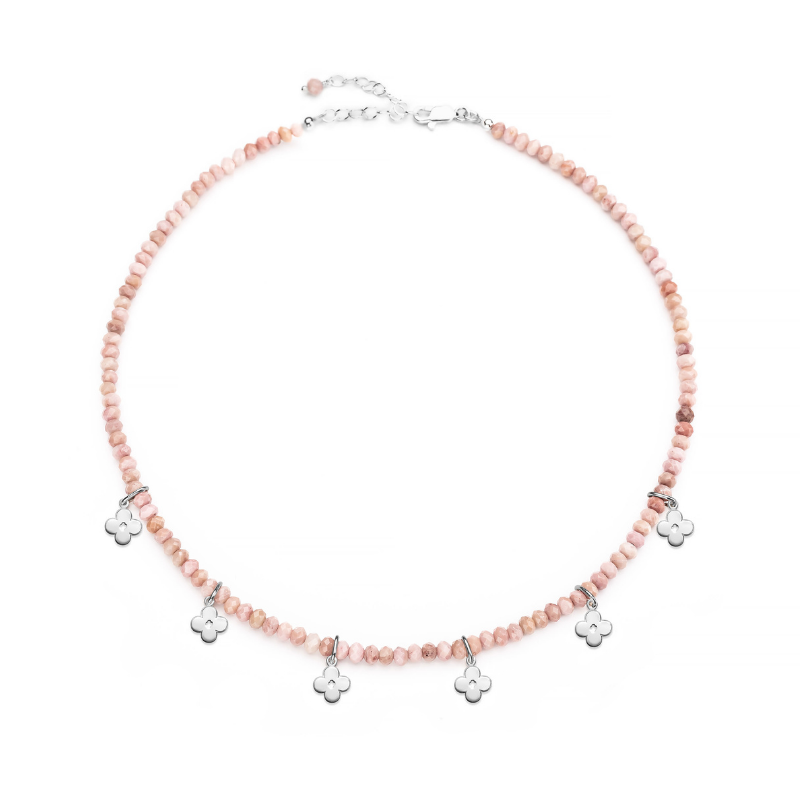 COLLAR DEL ALMA RODONITA CON TRÉBOLES